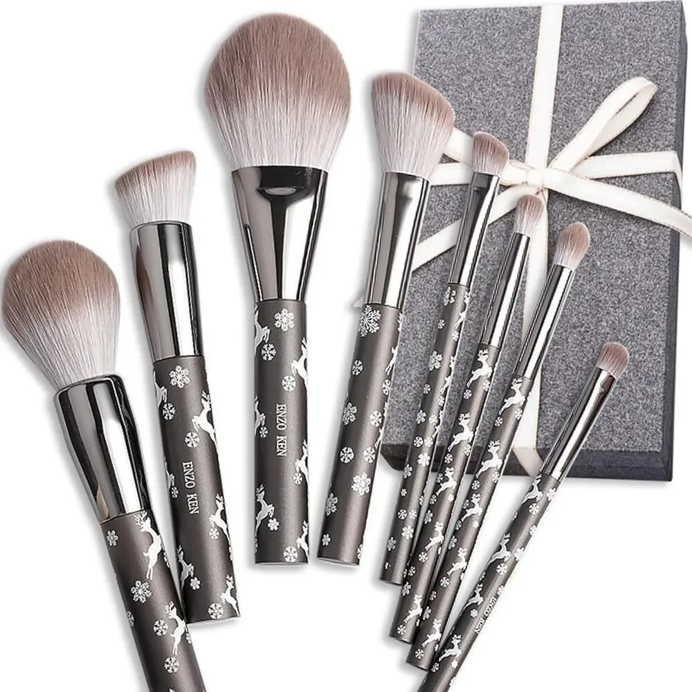 Luxury Enzo Ken 9pcs Professional Snowflake Cosmetic Makeup Brush Set With Case